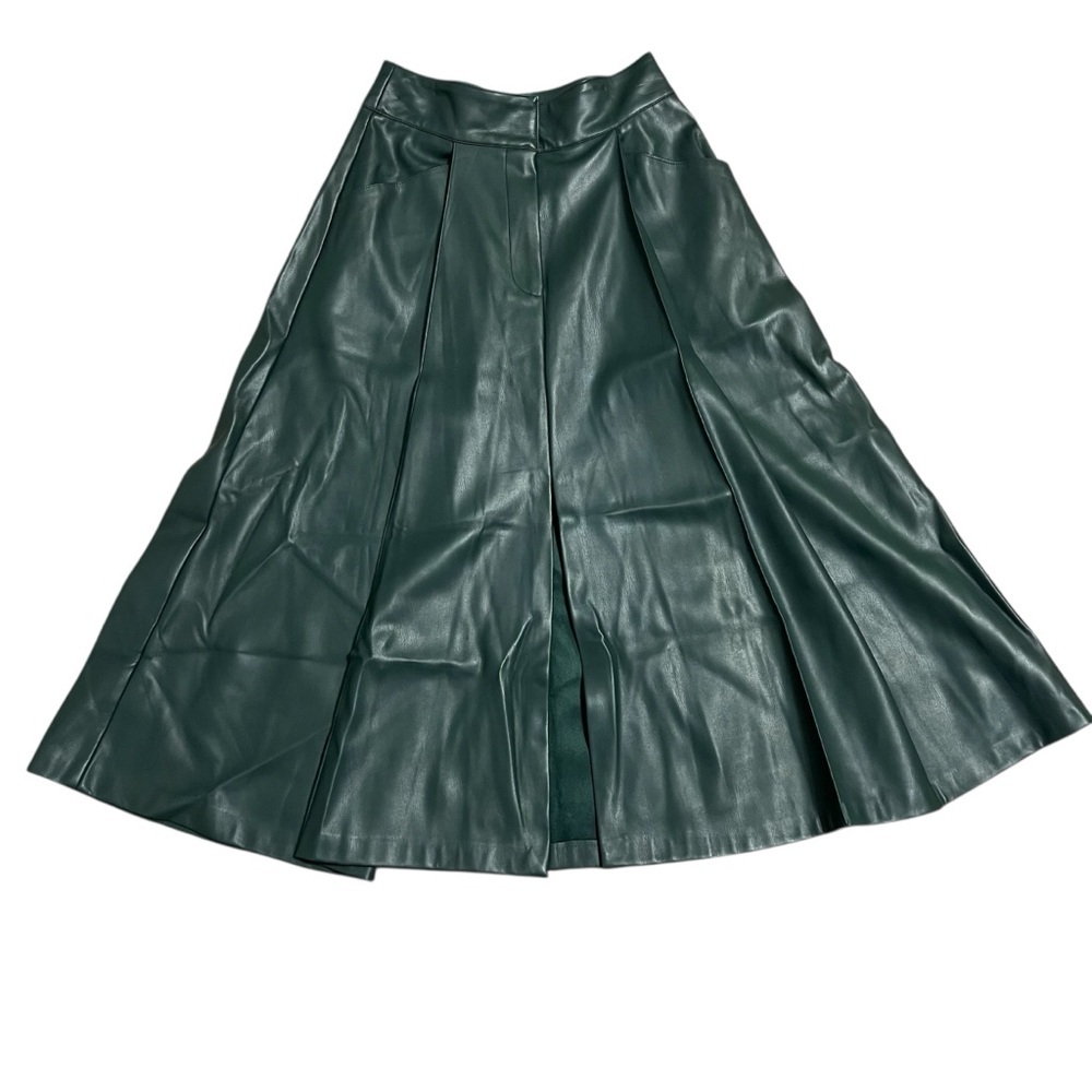 Zara Dark Green Faux Leather Midi Skirt